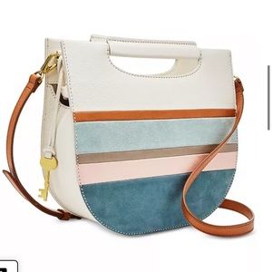 - Hazel Striped Suede Crossbody Clutch